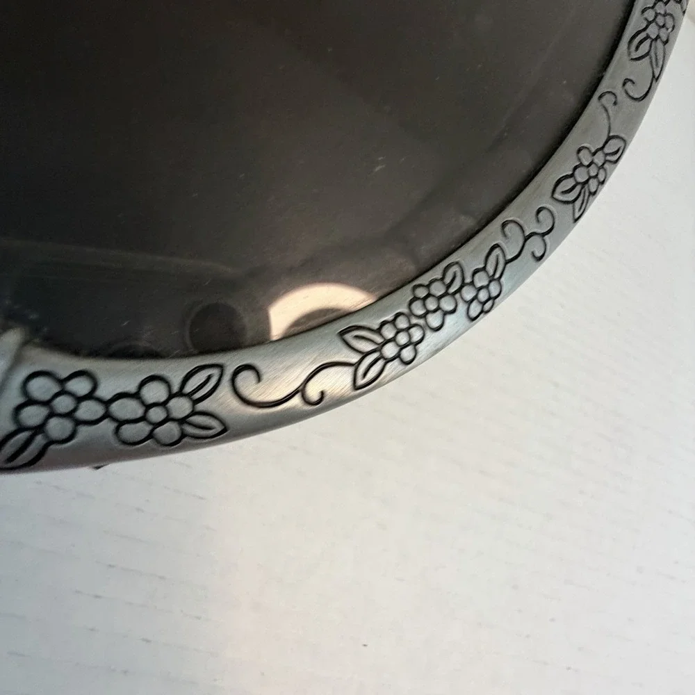 Vintage Pewter Tone Floral Oval Picture Frame 8x6 W/Glass Velvet Back Easel